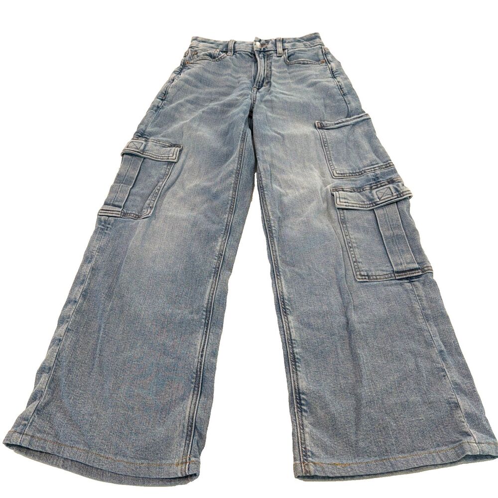 American Eagle Curvy Super High-Rise Baggy Wide-Leg Cargo Jeans 000 24x30